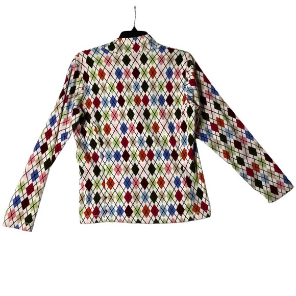 Lands' End ThermaCheck Fleece Argyle Pullover Sweatshirt Women Small 1/4 Zip - Picture 2 of 9